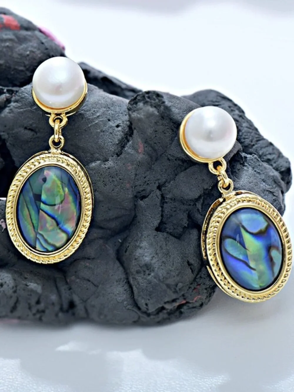 Gold-Tone Pearl & Abalone Shell Drop Earrings